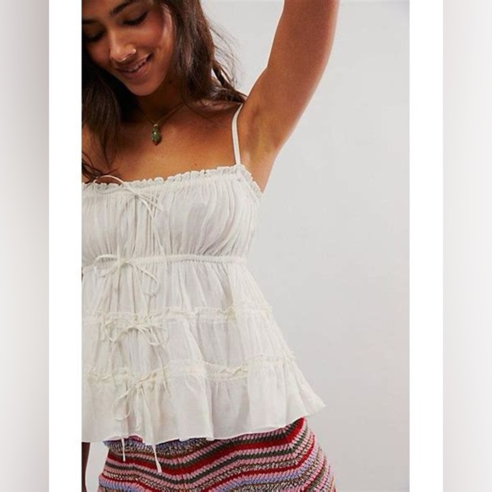 Free people Matilda Tie Tank in white, ruffle tiered